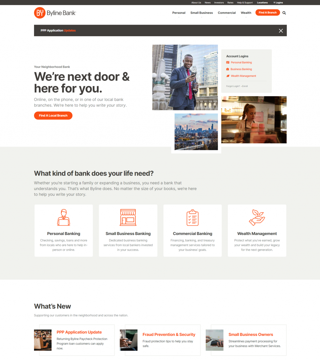 Screen grab of Byline Bank's website home page