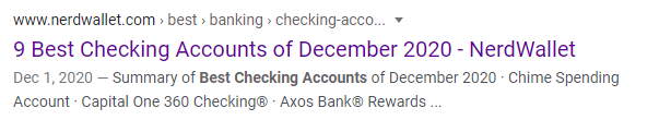 Google Search for Best Checking accounts