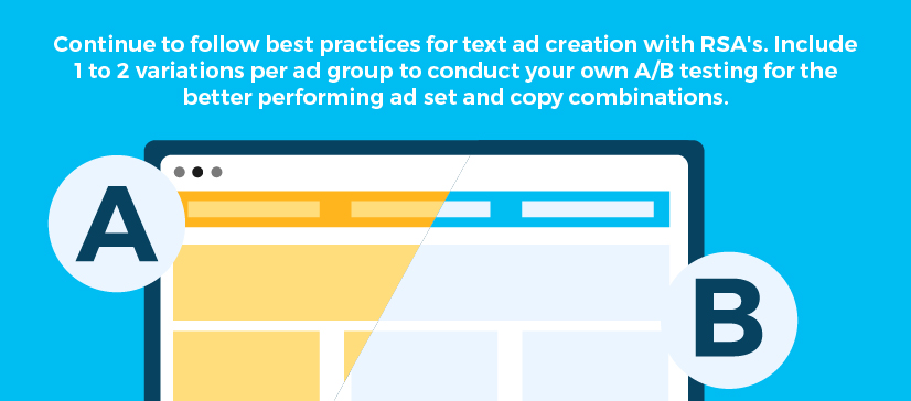 Continue to follow best practices for text ad creation with RSA's. Include 1 to 2 cariations per ad group to conduct your own A/B testing for the better performing ad set and copy combinations