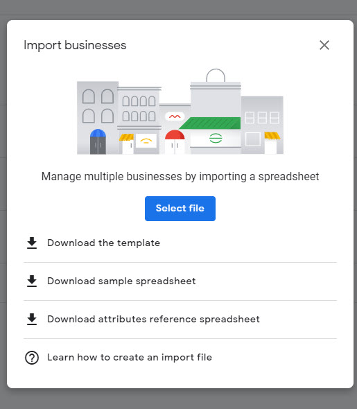 Screen shot of Import Business options in Goggle Business Profile