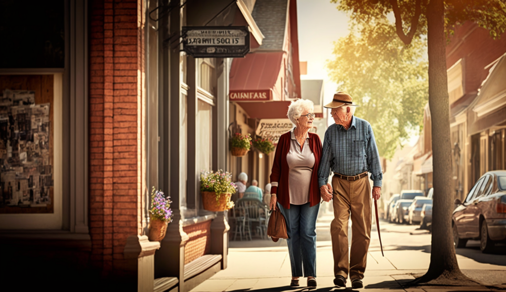 old couple walking down the street