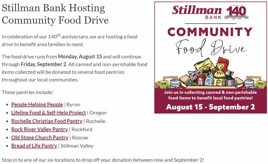 Stillman Bank holds community food drive.