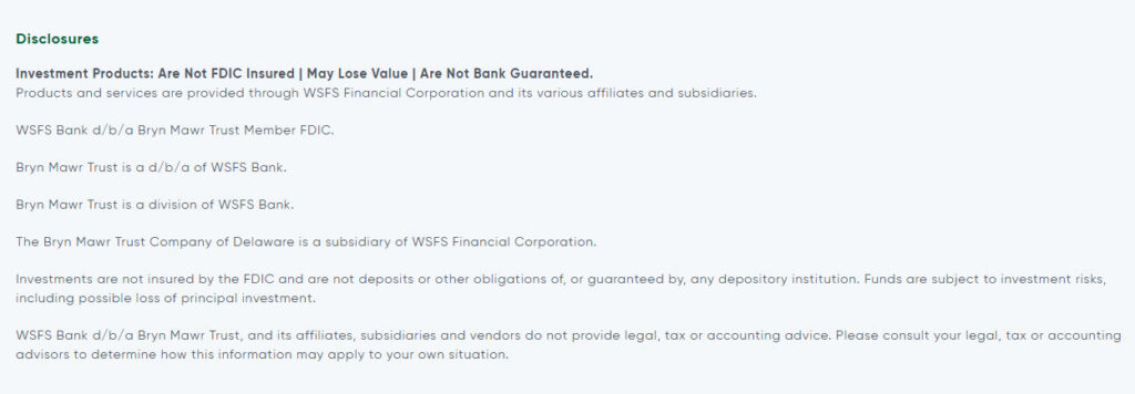 Sample disclosure from WSFS Wealth Management
