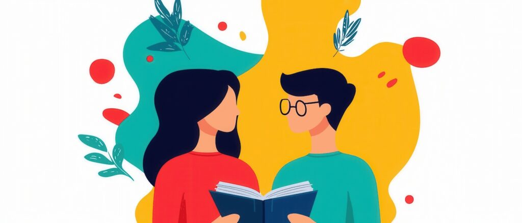 two people reading a book together - learning.